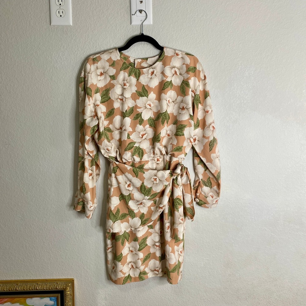 Vintage Hilda Floral Dress 80s 90s Side Tie Button Back Tropical Cottage core